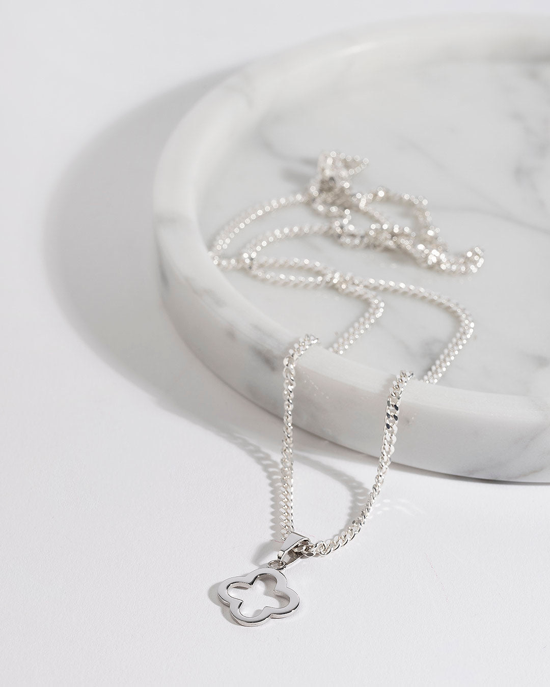 Halskette "Kleeblatt" - Panzerkette Silber