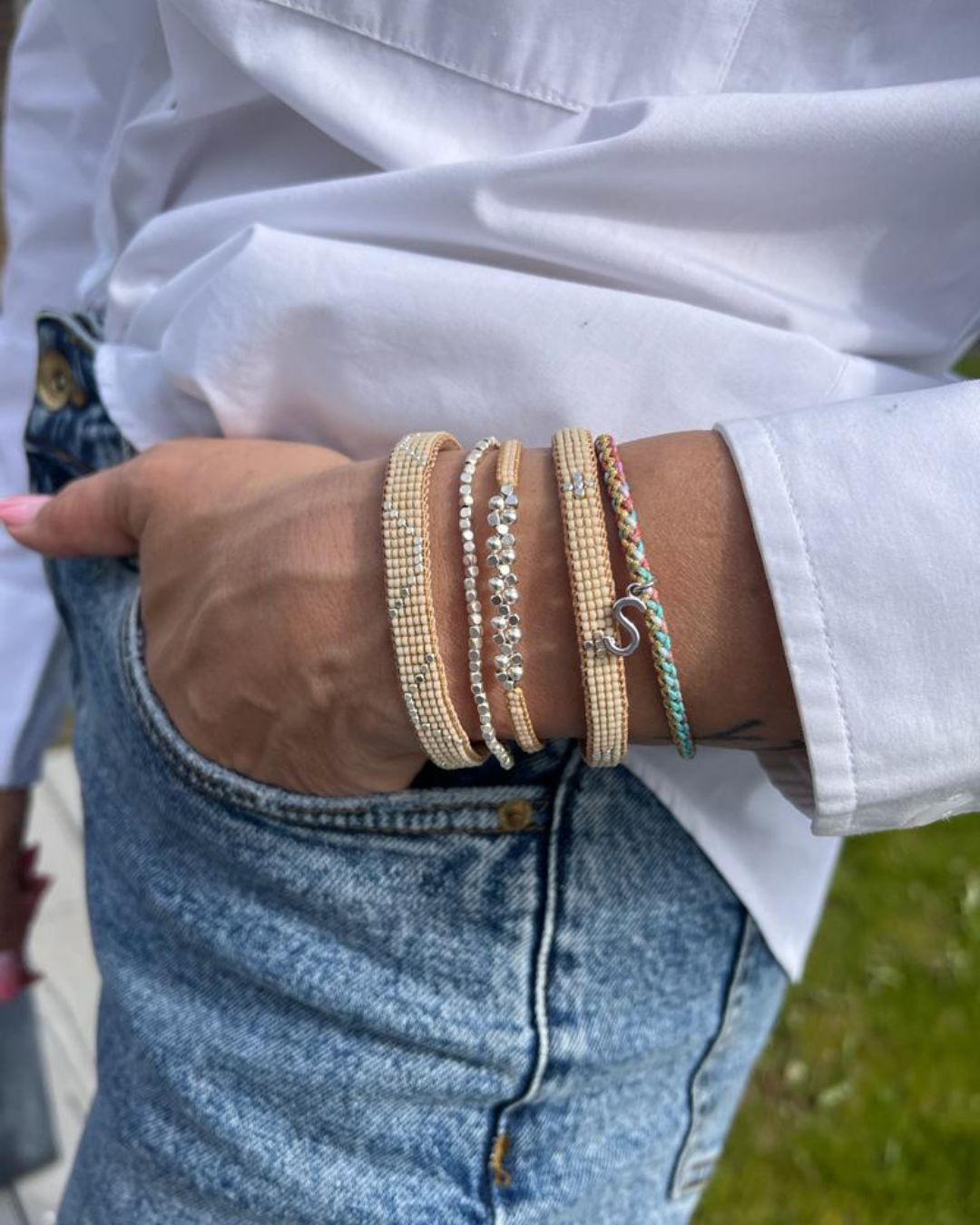 IBU Armband "The Wave" - Creme/Silber