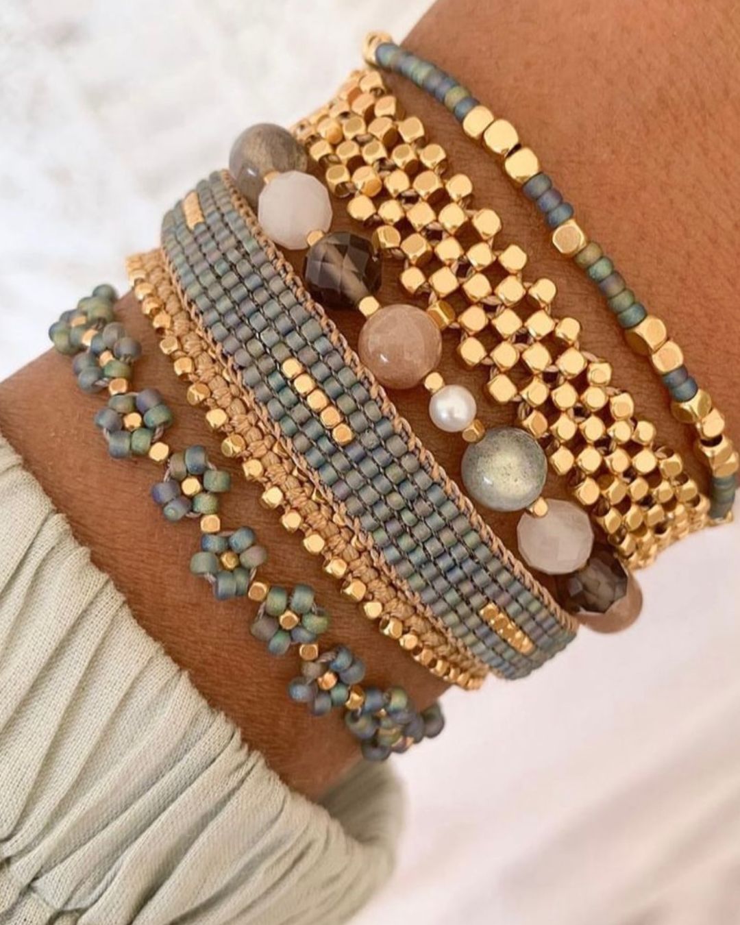 IBU Armband "Lulu Stone Dot" - Nature/Gold