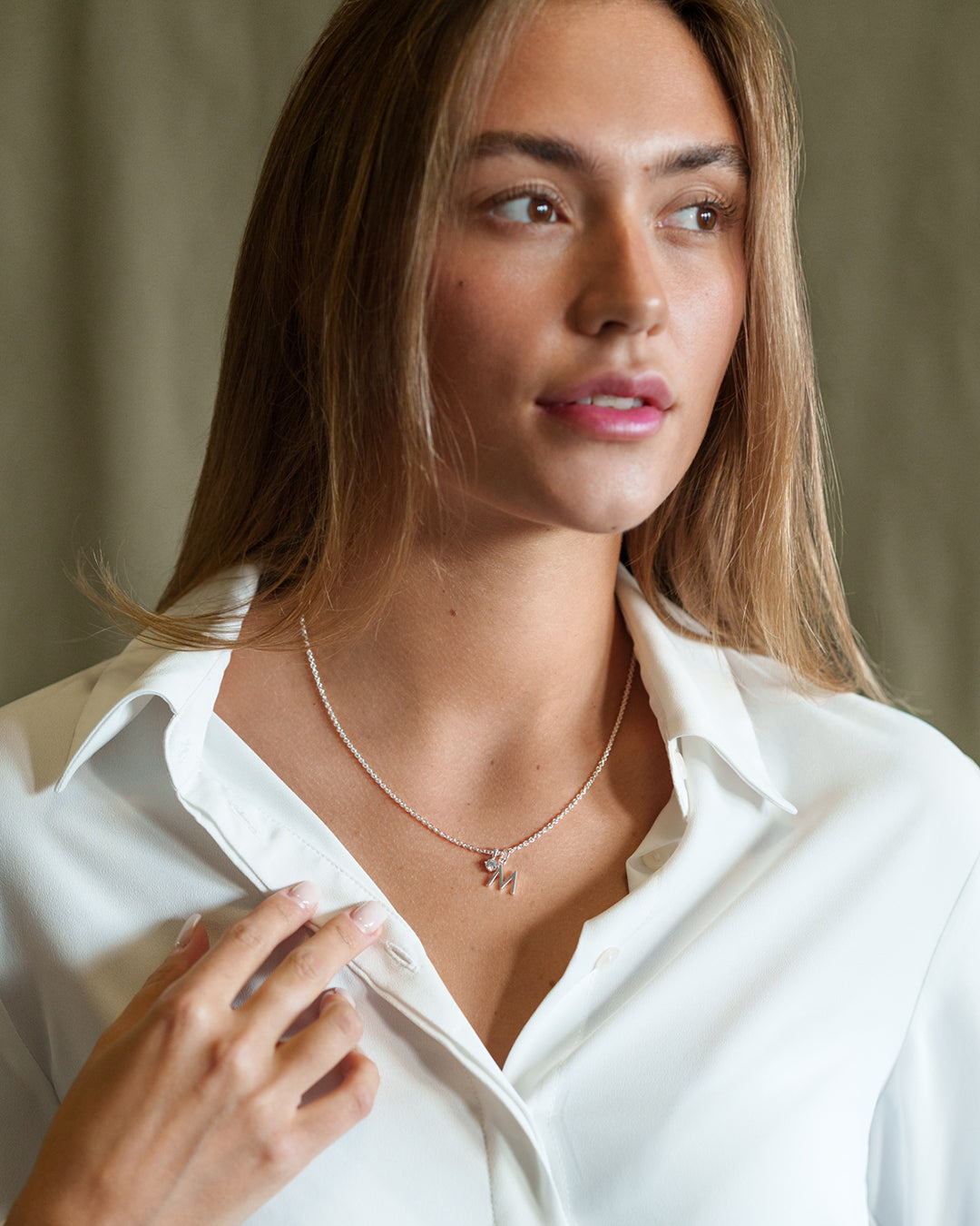 Initialenkette mit Zirkonia - Silber