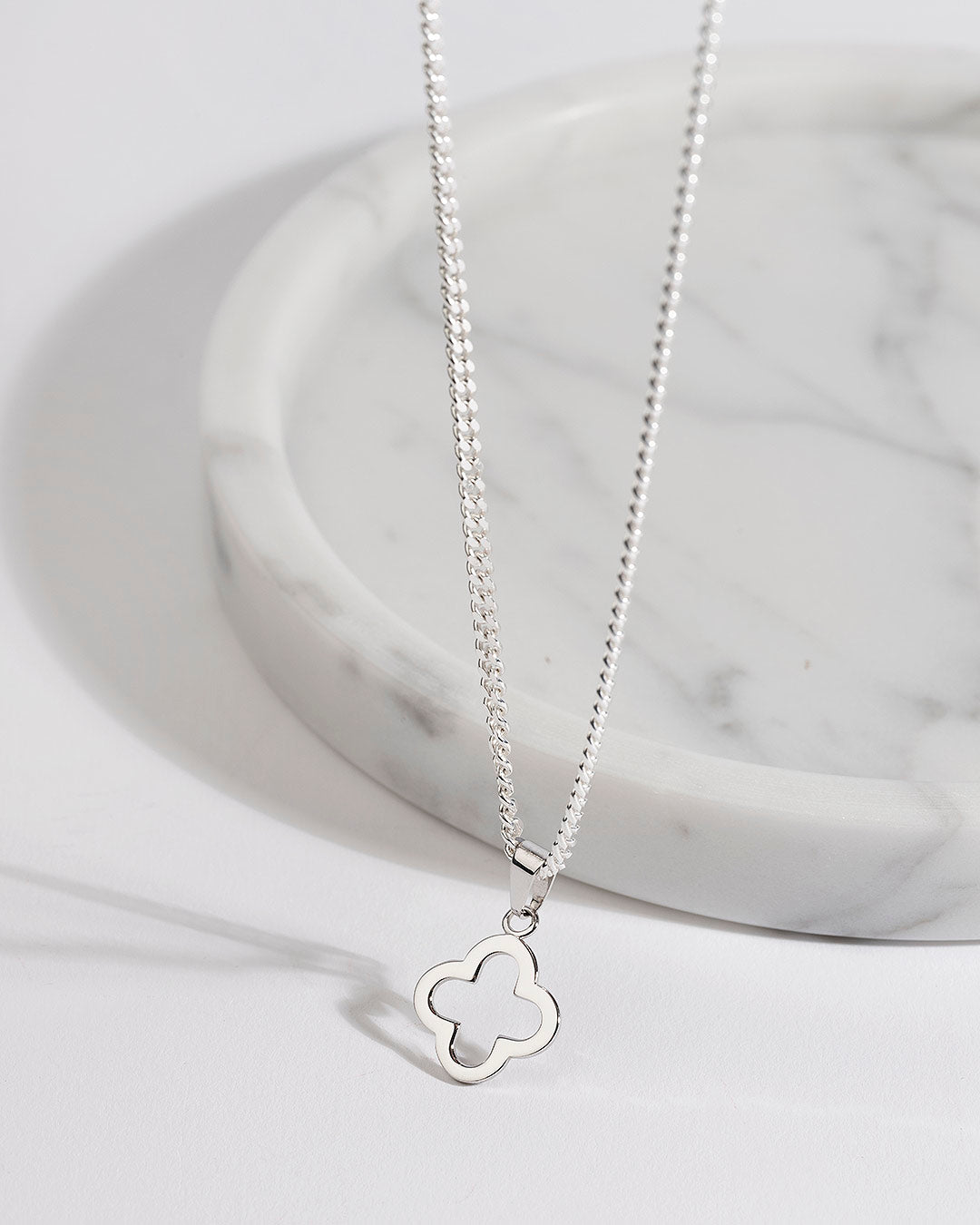 Halskette "Kleeblatt" - Panzerkette Silber